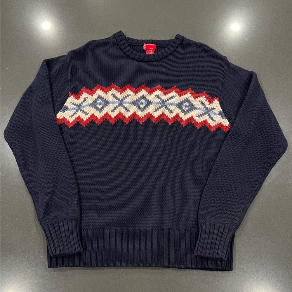 Levi's Men's Navy Crewneck Sweater with Red and White Design